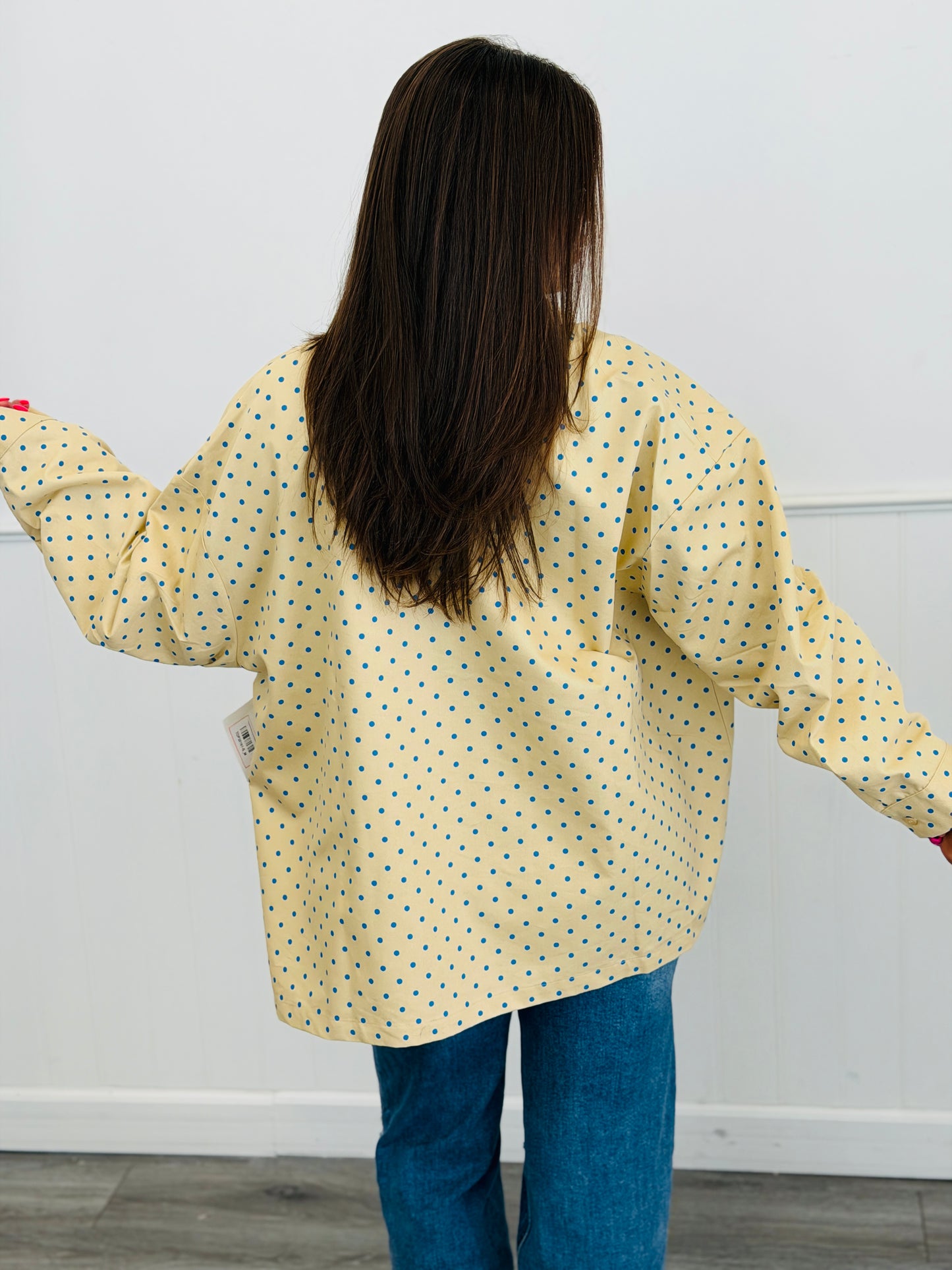 Beige/Blue Polka Dot Zip Up Shacket (Reg & Plus)