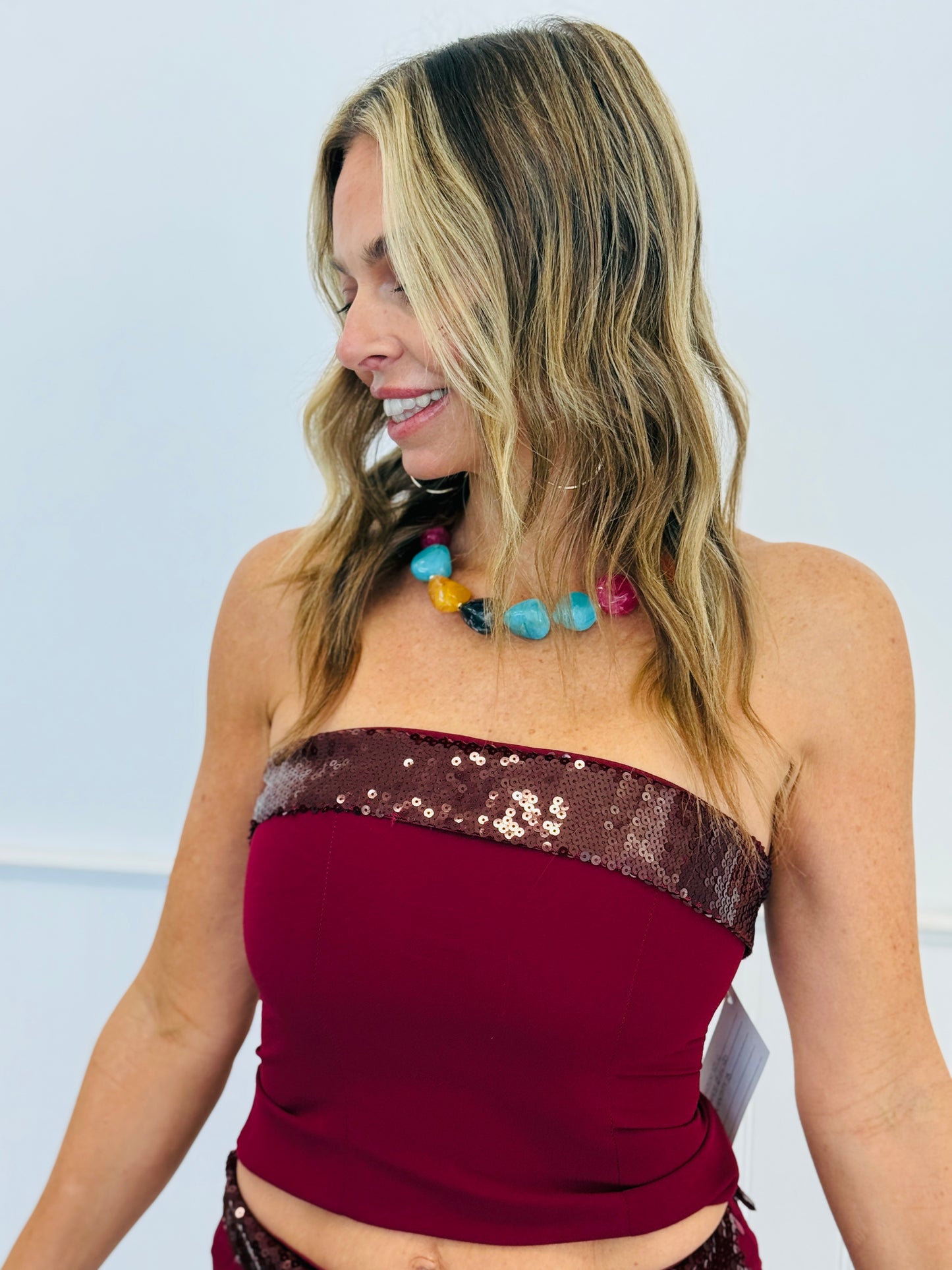 Burgundy Sequin Foldover Tube Top (Reg.)