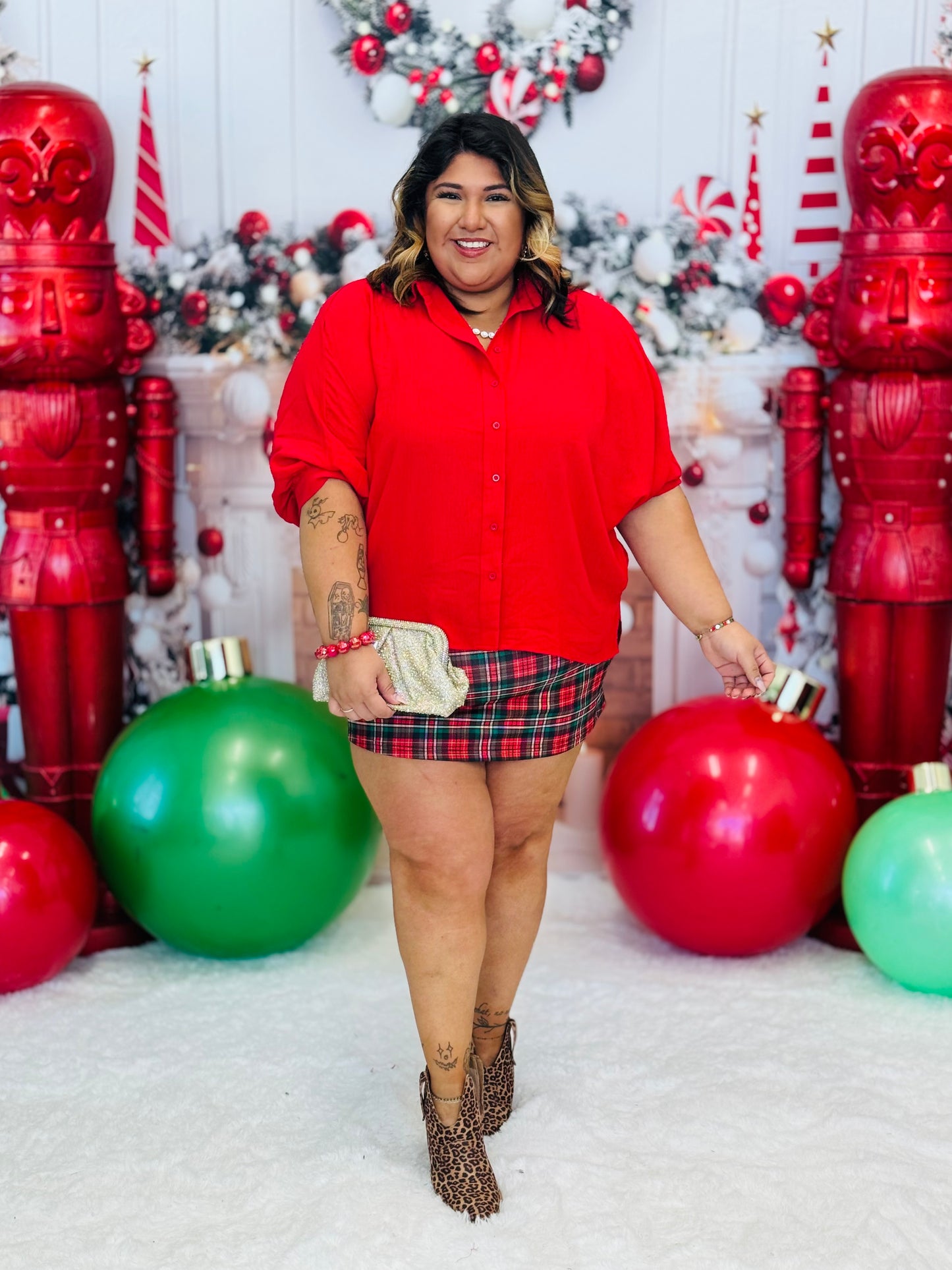 Red Sloane Button Up Top (Reg. and Plus)