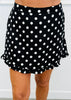 Black Polka Dot Ruffle Hem Mini Skort (Reg.)