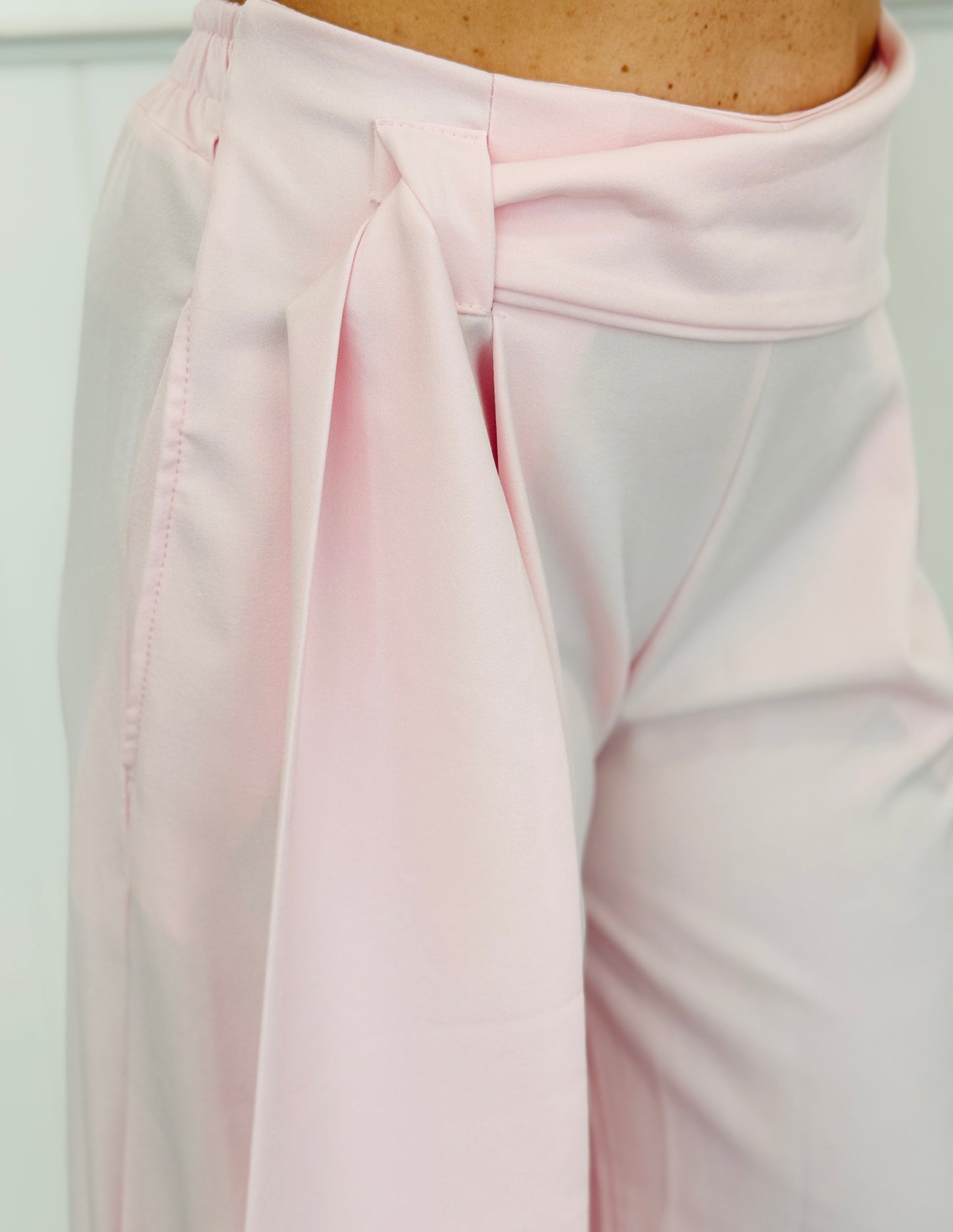 Pink Wrap Belt Wide Leg Pants (One Size)