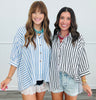 Half Sleeve Striped Button Down Shirt (Reg & Plus)-2 Colors