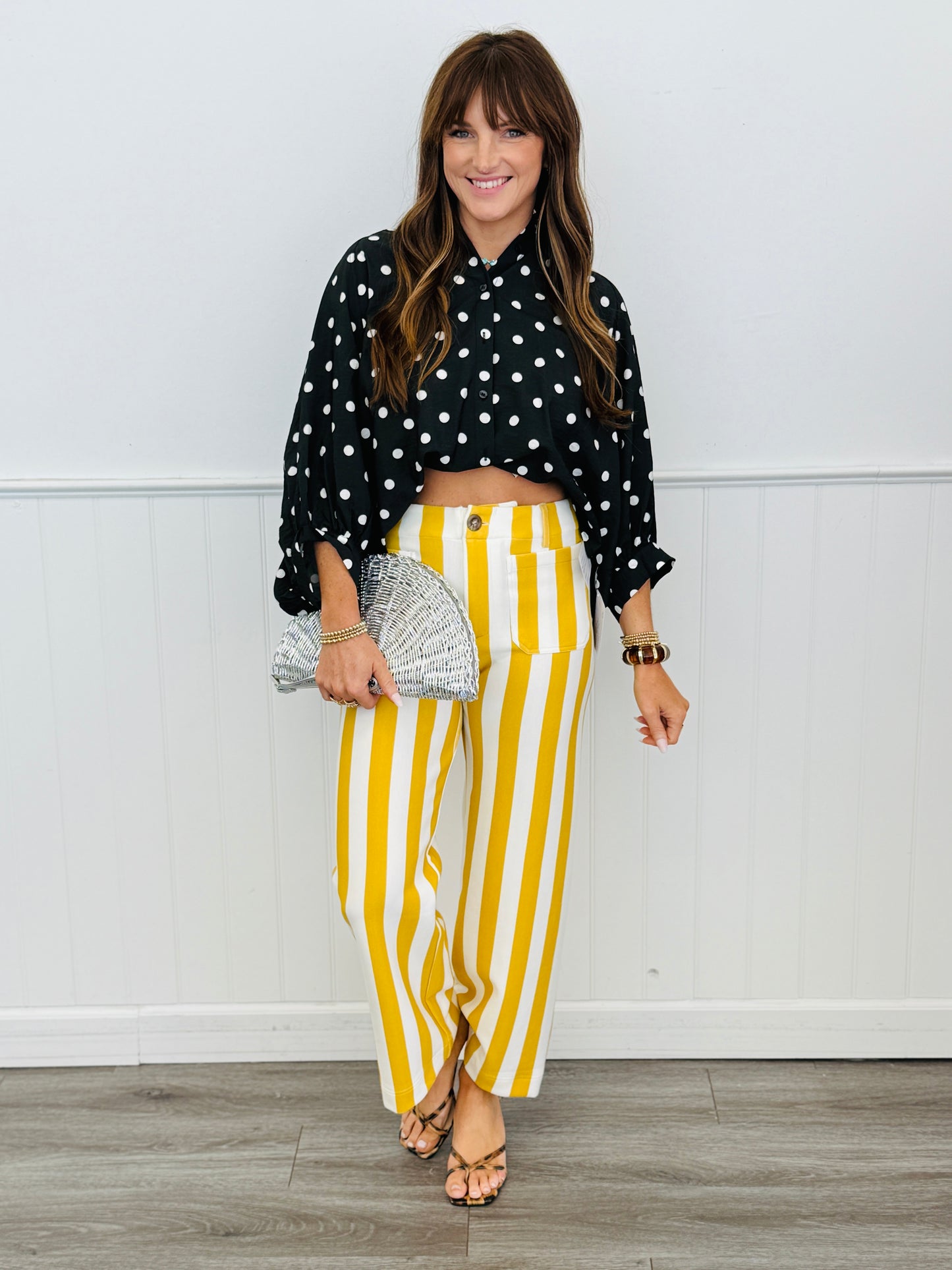 Black & White Polka Dot Button Front Blouse (Reg.)