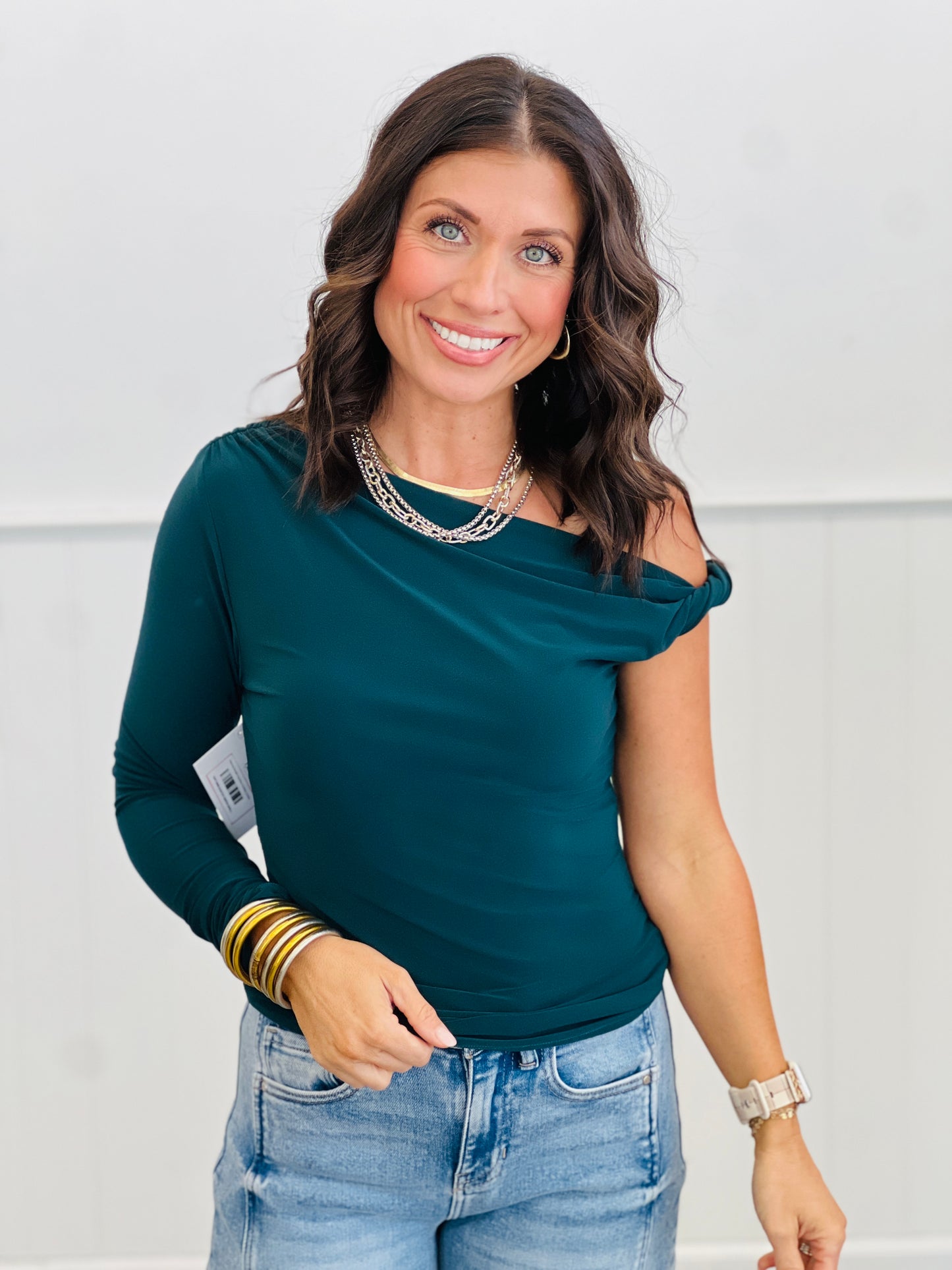 Fitted One Shoulder Long Sleeve Top (Reg.) - 6 Colors