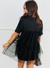 Black Waffle Knit Mesh Blouse (Reg. and Plus)