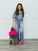 Faux Washed Denim Blue Utility Jumpsuit (Reg & Plus)
