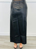 Black Faux Leather Button Down Midi Skirt (Reg)