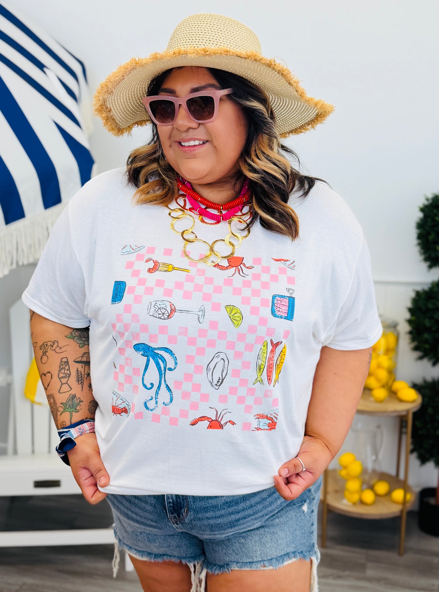 Seafood Checkered Tee (Reg. and Plus)