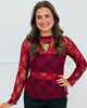 Burgundy Mesh Floral Print Lace Top (Reg. and Plus)
