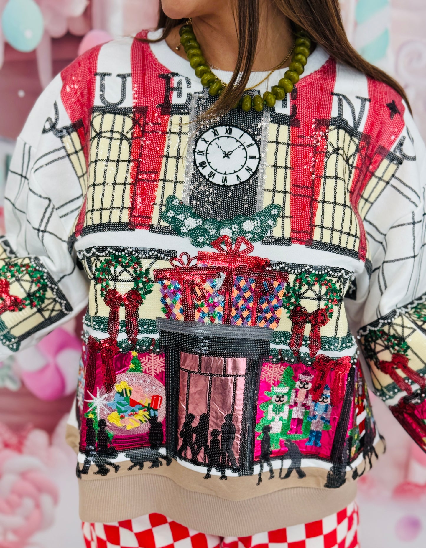 Queen Of Sparkles Multi Store At Christmas Time Window Display Sweatshirt (Reg. & Plus)