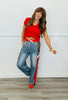 Red/ Denim Rhinestone Jogger Pants (Reg & Plus)