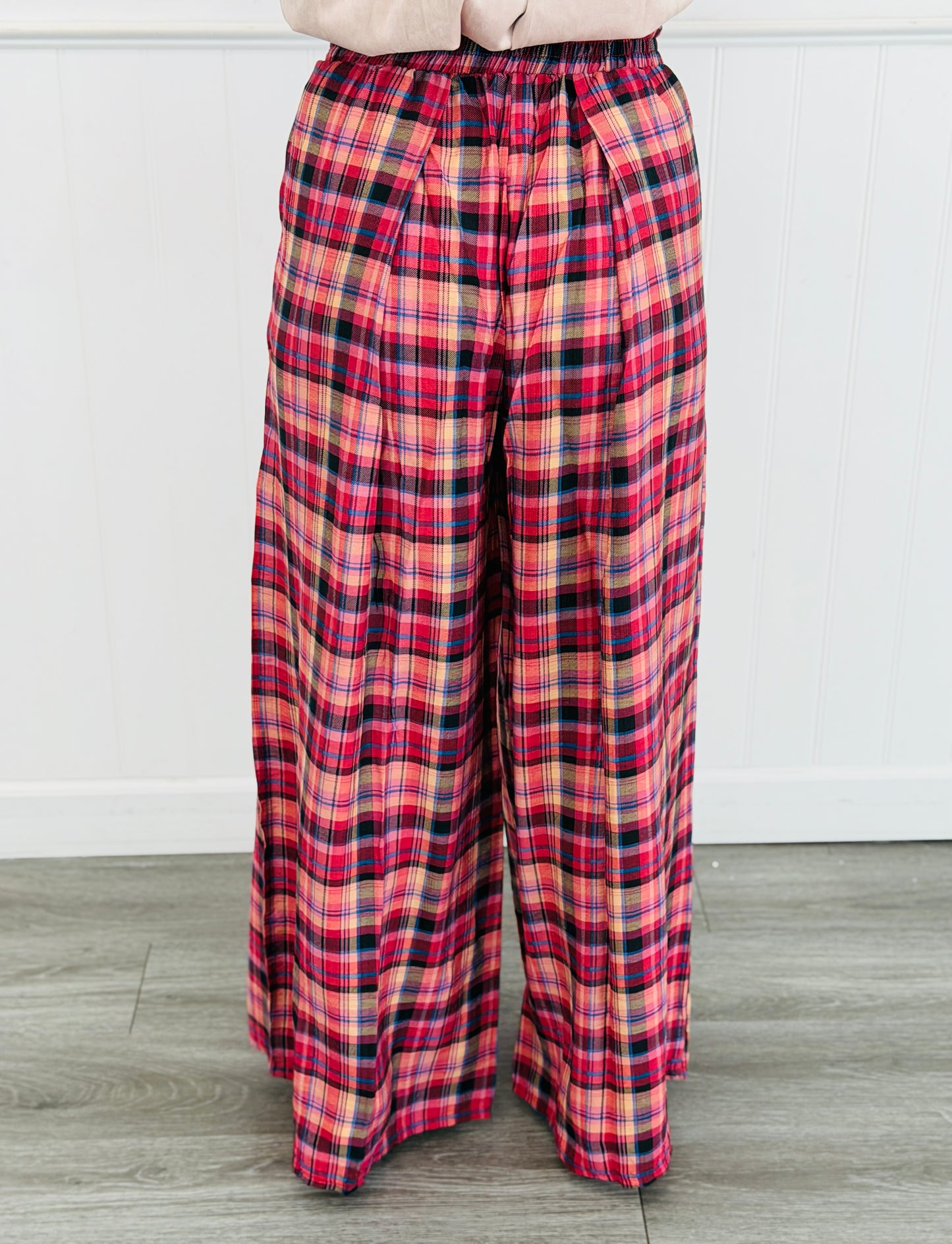 Magenta Combo Perfectly Plaid Wide Pants (Reg & Plus)