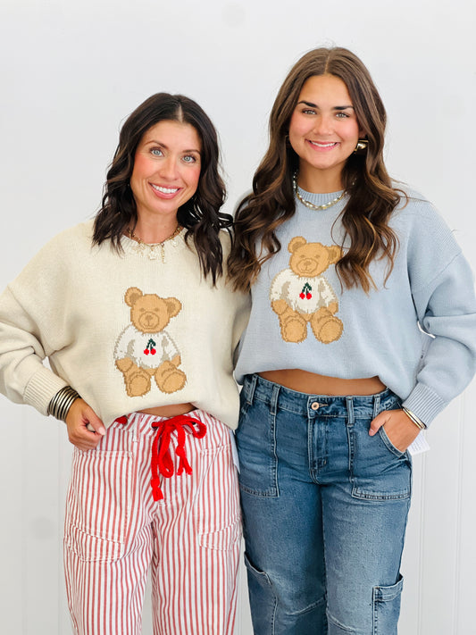 Teddy Bear Cherry Sweater (Reg)-2 Colors
