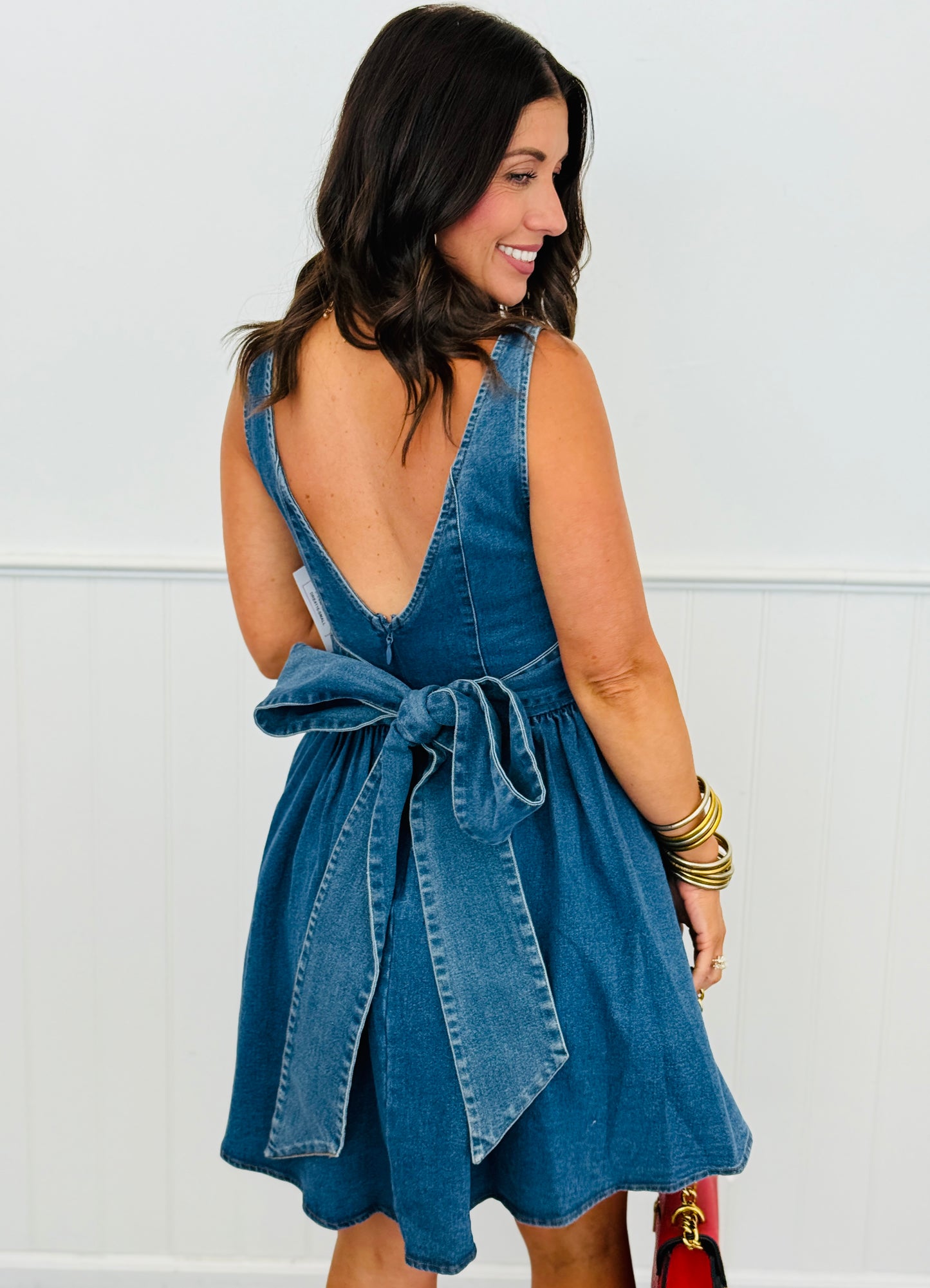 Denim Back Bow Mini Dress (Reg.)