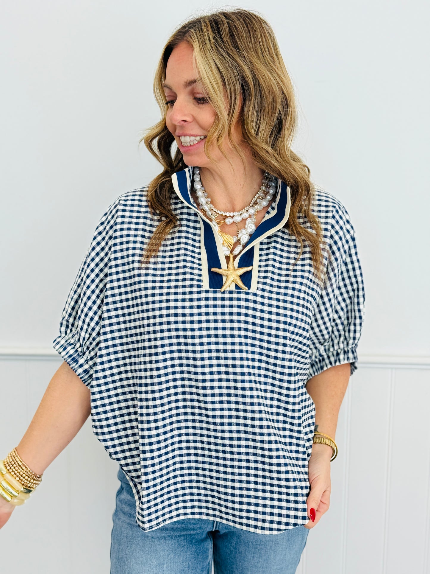 Gingham Dolman Sleeve Blouse (Reg & Plus)-2 Colors