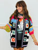 POL Jet Black Multi Stripe Granny Squares Sweater Cardigan (Reg.)