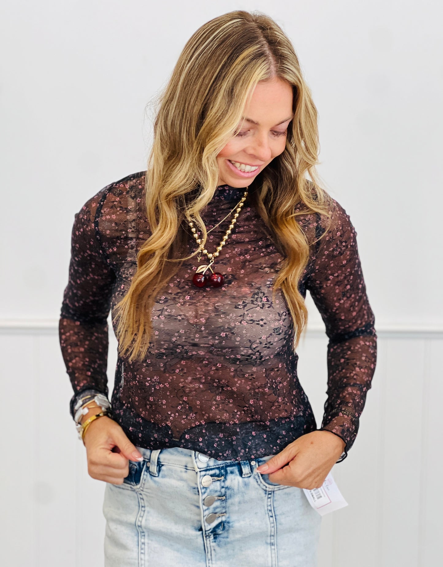 Floral Mesh Long Sleeve Top (Reg.) - 3 Colors