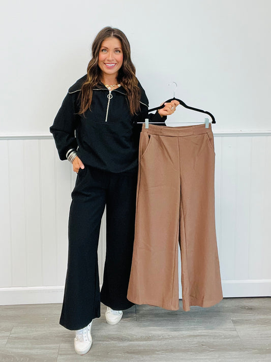 Solid Wide Ribbed Pants (Reg. and Plus )- 2 Colors