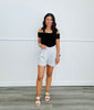 Pale Grey Pleated Elastic Waist Shorts (Reg)