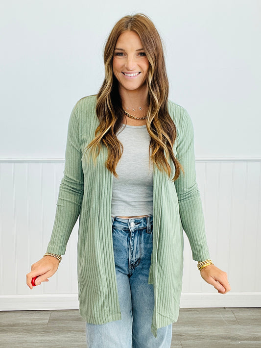 Sage Ribbed Longline Cardigan (Reg.)