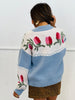Light Blue Floral Zip Up Sweater Jacket (Reg.)