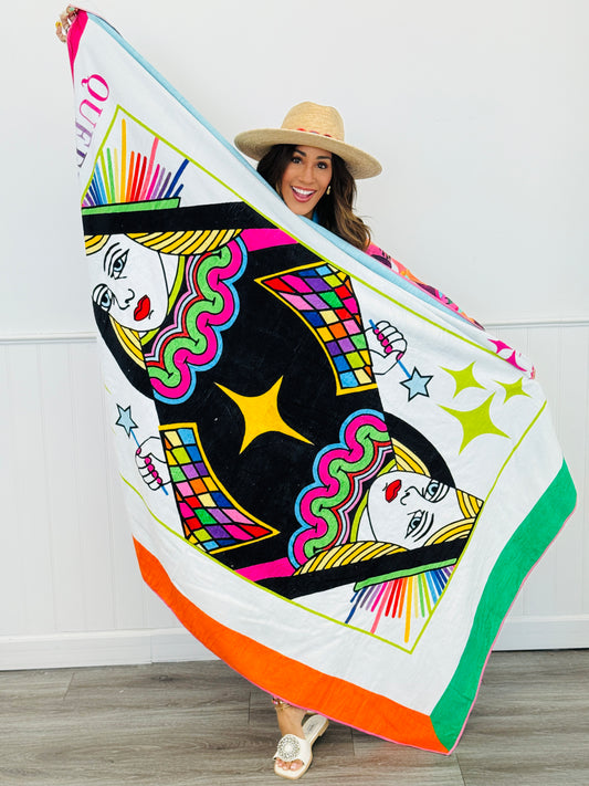 Queen Of Sparkles Card Logo Oversized Beach Towel