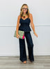Dark Denim Strappy Peplum Jumpsuit (Reg.)