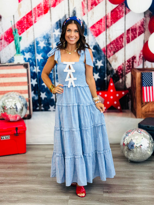 Blue Gingham Striped Maxi Dress (Reg.)