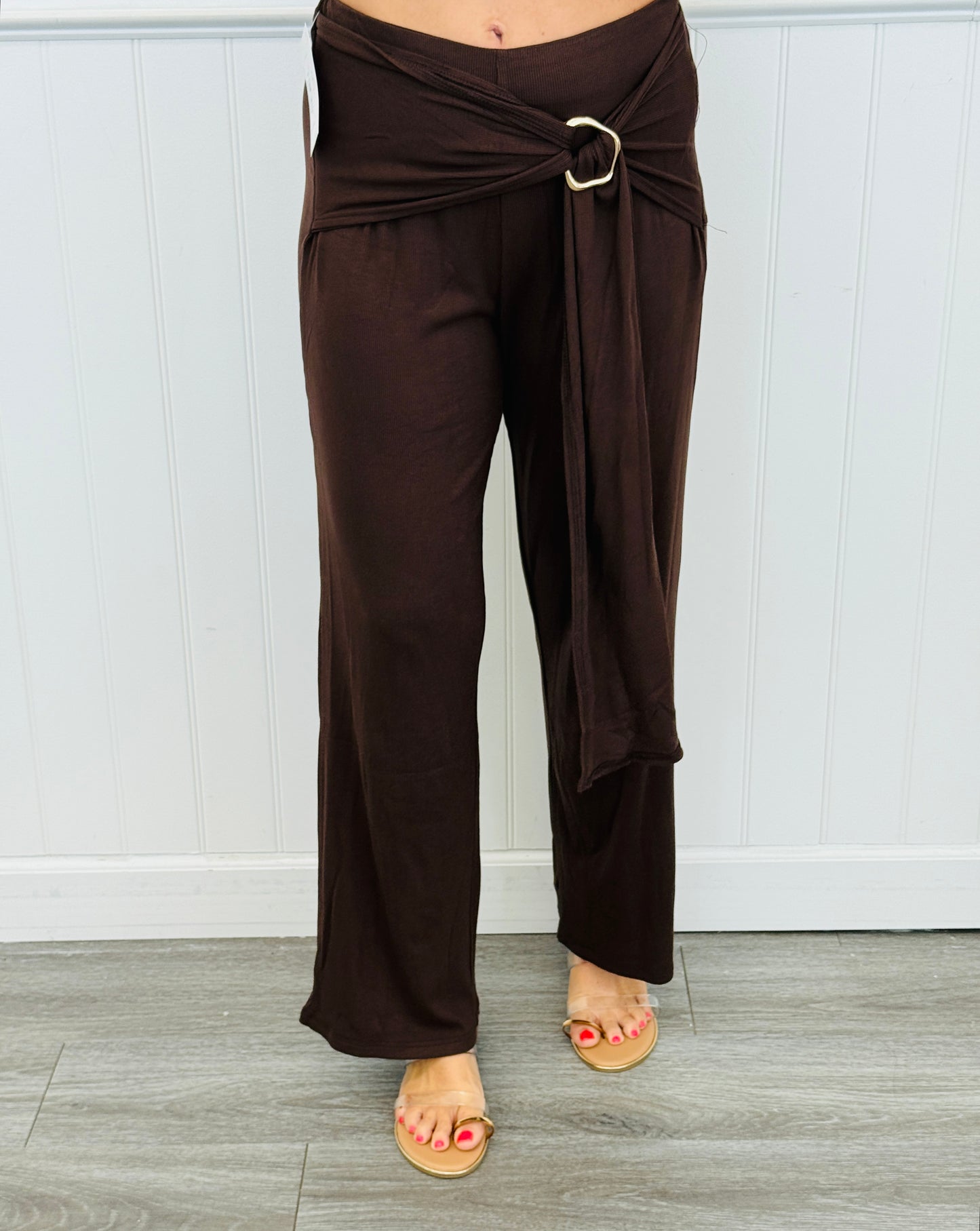 Luxe Chocolate Buckled Sash Pants (Reg.)