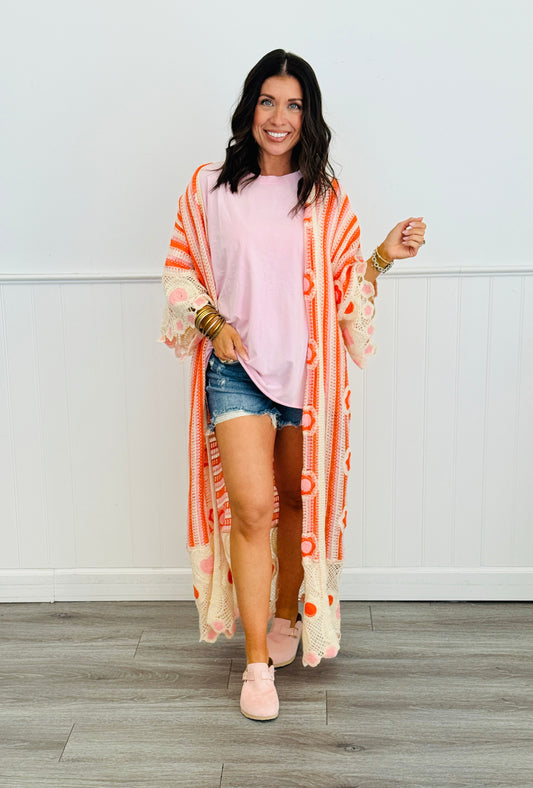 POL Orange Multi Longline Crochet Sweater Cardigan (Reg.)