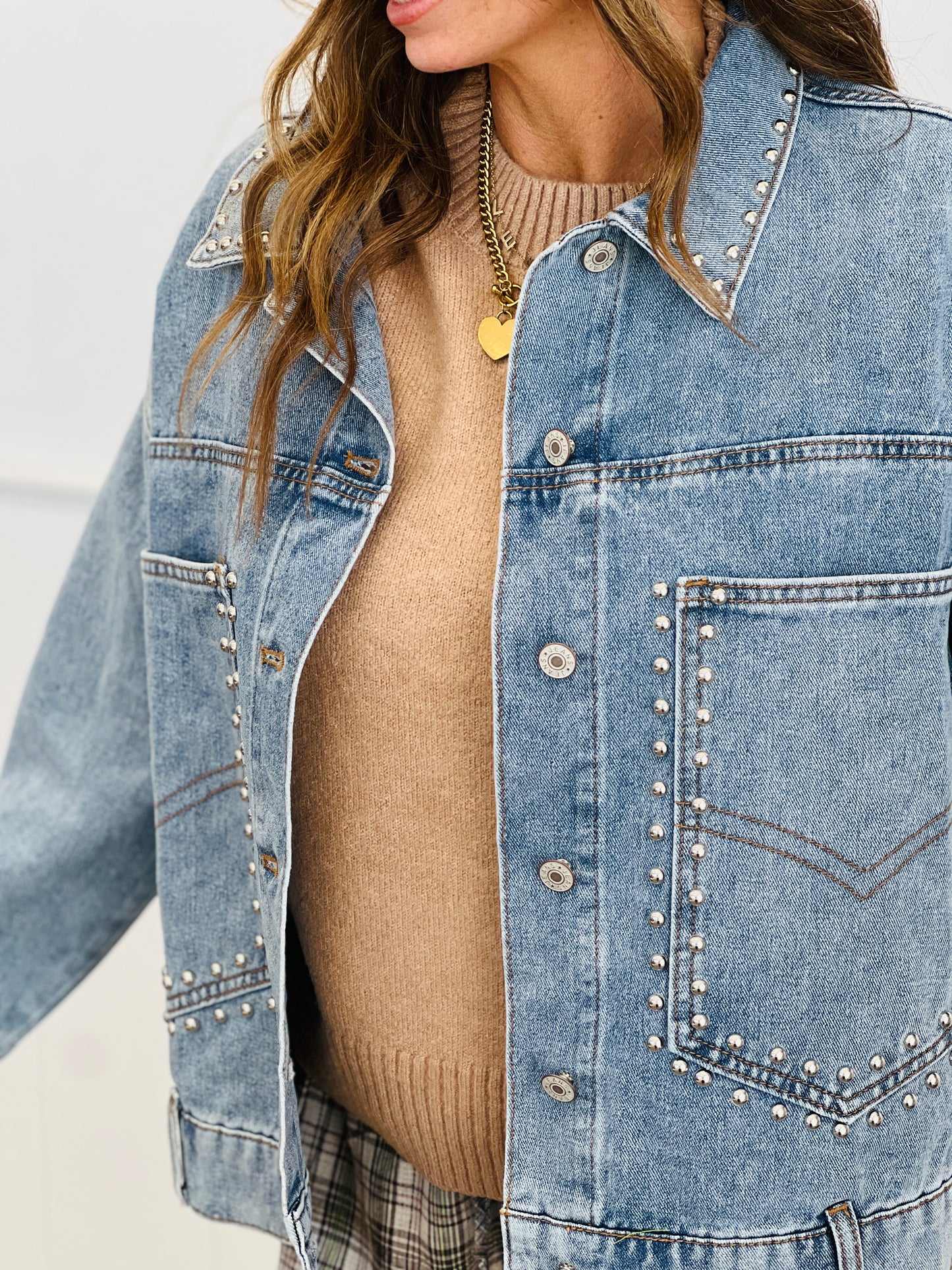 Denim Blue Embellished Jacket (Reg & Plus)