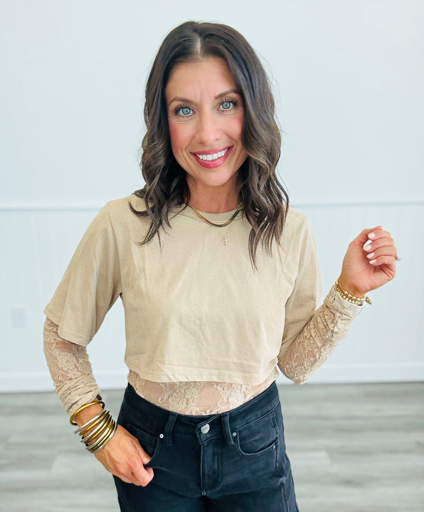 Cotton Lace Long Sleeve Bodysuit (Reg.)- 6 Colors
