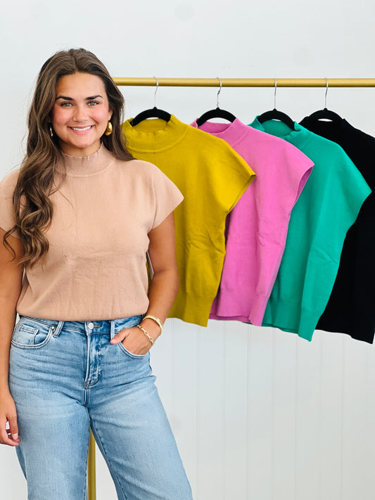 Mock Neck Short Sleeve Top (Reg. and Plus) - 5 Colors
