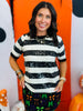 Black/Cream Striped Sequin Embellished Sweater Top (Reg.)