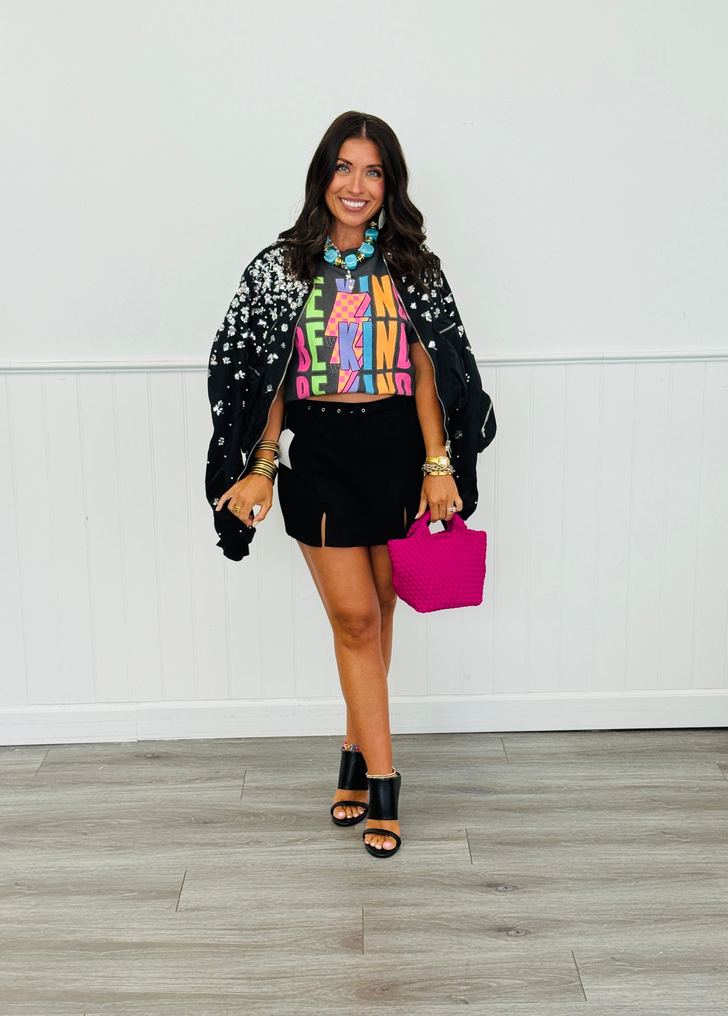 Black Beaded Sequin Zip Up Jacket (Reg.)