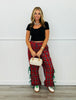 Red Plaid Side Tie Jogger Pants (Reg. and Plus)