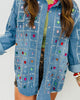 Denim Multi Crystal & Rhinestone Shacket (One Size)