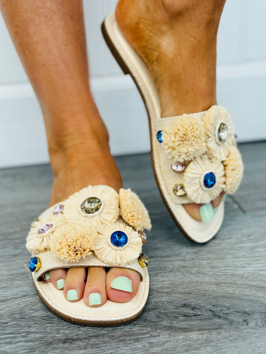 Beige Linen Bloom Babe Sandals