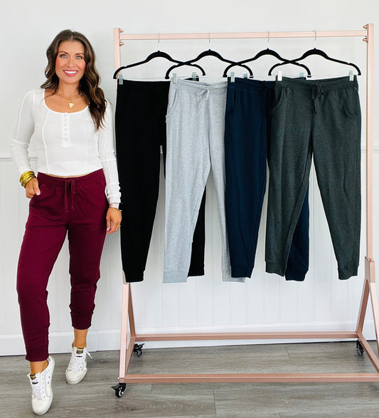 French Terry Pocket Drawstring Joggers (Reg. and Plus) - 5 Colors