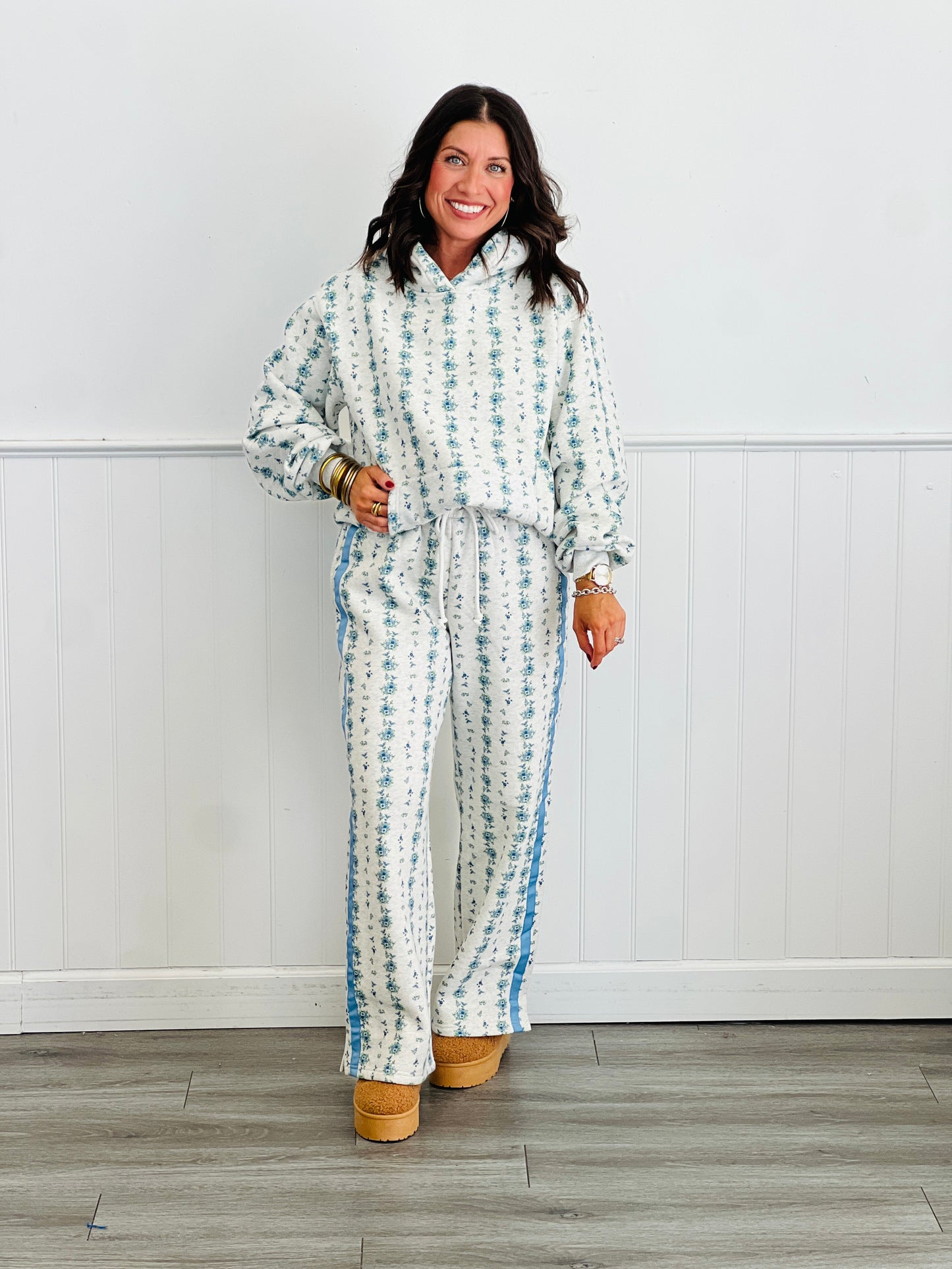 H Grey/Blue Fleece Contrast Side Tape Pants (Reg.)