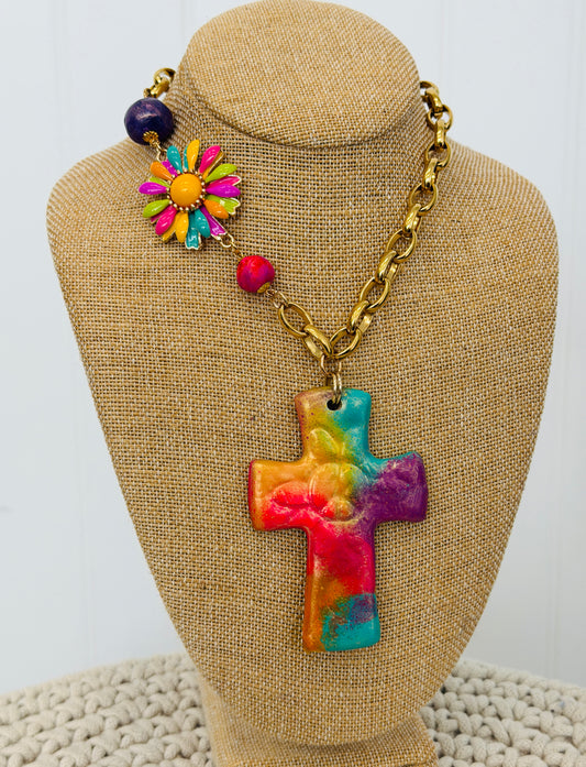 Gypsy South - Groovy Rainbow Cross Necklace