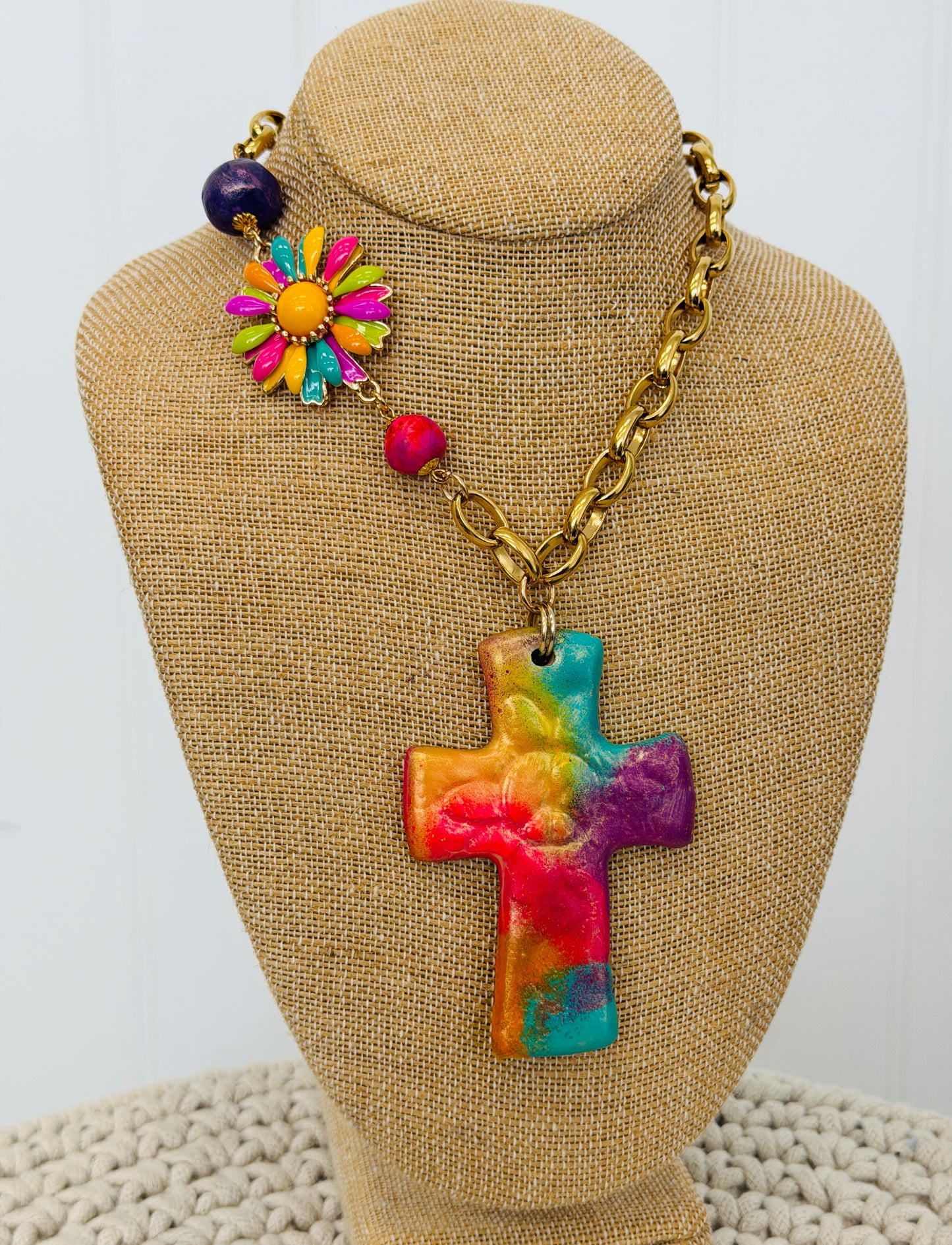 Gypsy South - Groovy Rainbow Cross Necklace