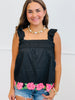 Flower Embroidered Poplin Blouse (Reg. and Plus) - 2 Colors
