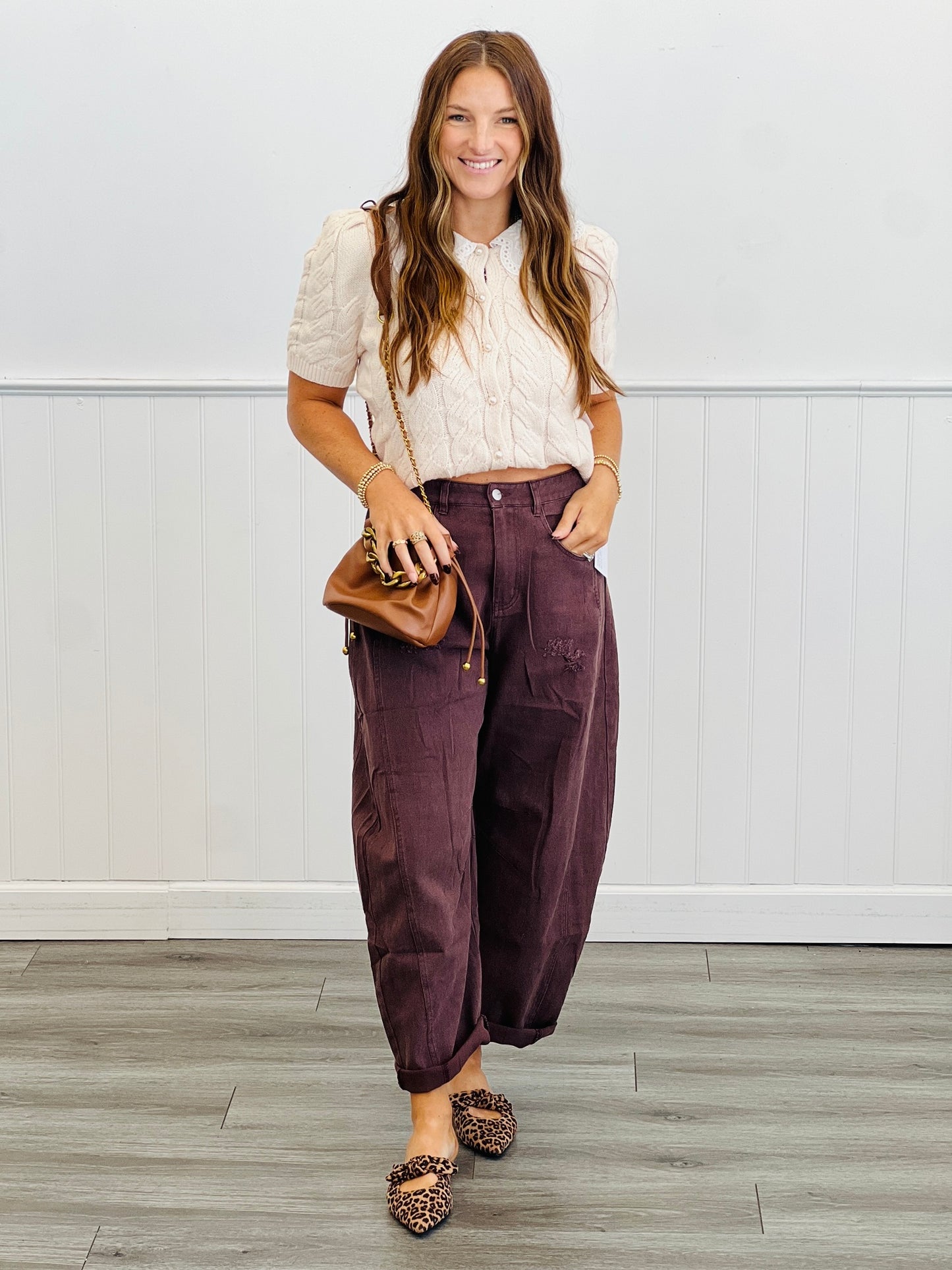 Chocolate Acid Washed Denim Barrel Pants (Reg & Plus)