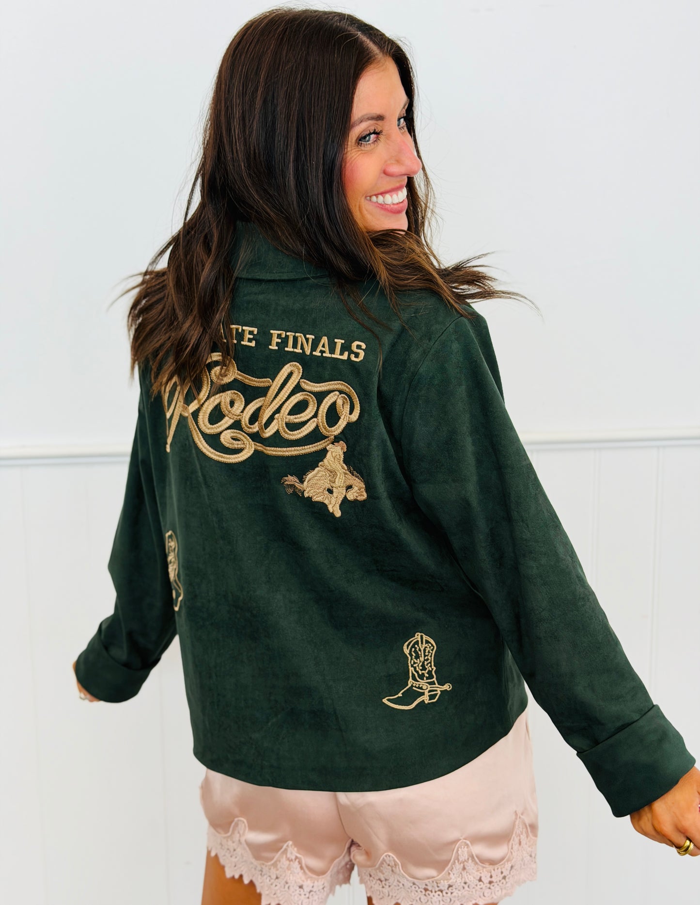 Forest Green Rodeo Embroidered Suede Jacket (Reg.)