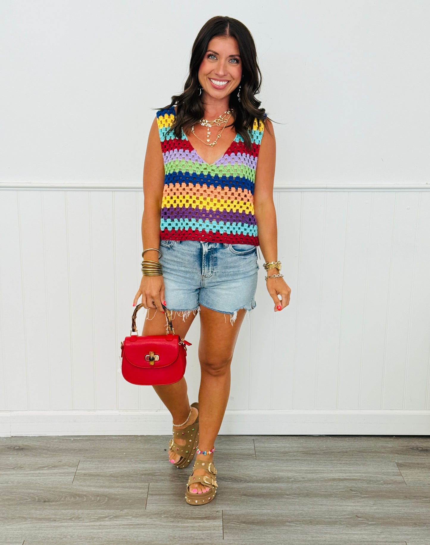 Rainbow Stripe Crochet Tank Top (Reg & Plus)