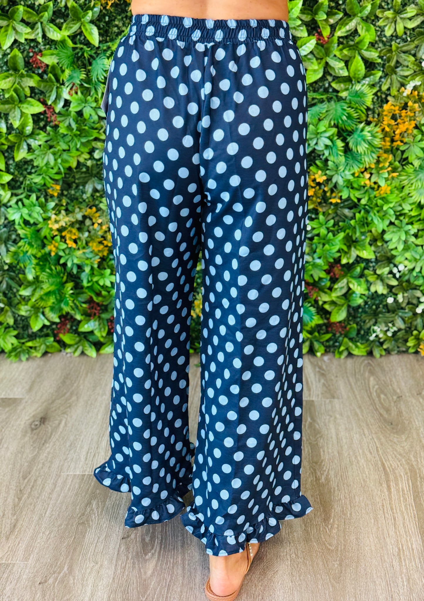 Navy/Blue Polka Dot Ruffle Hem Pants (Reg. and Plus)