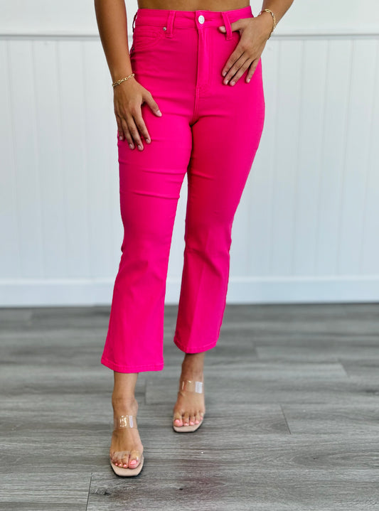 Fiery Coral Hyperstretch Cropped Kick Flare Pants (Reg. and Plus)