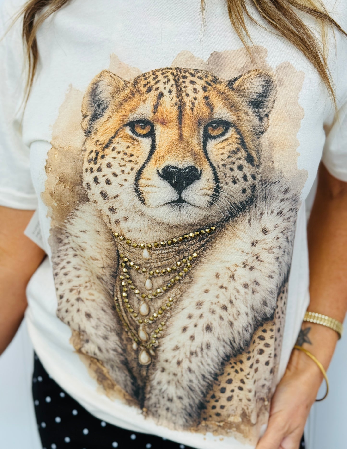 Leopard Fur Coat Bling Tee (Reg. and Plus)