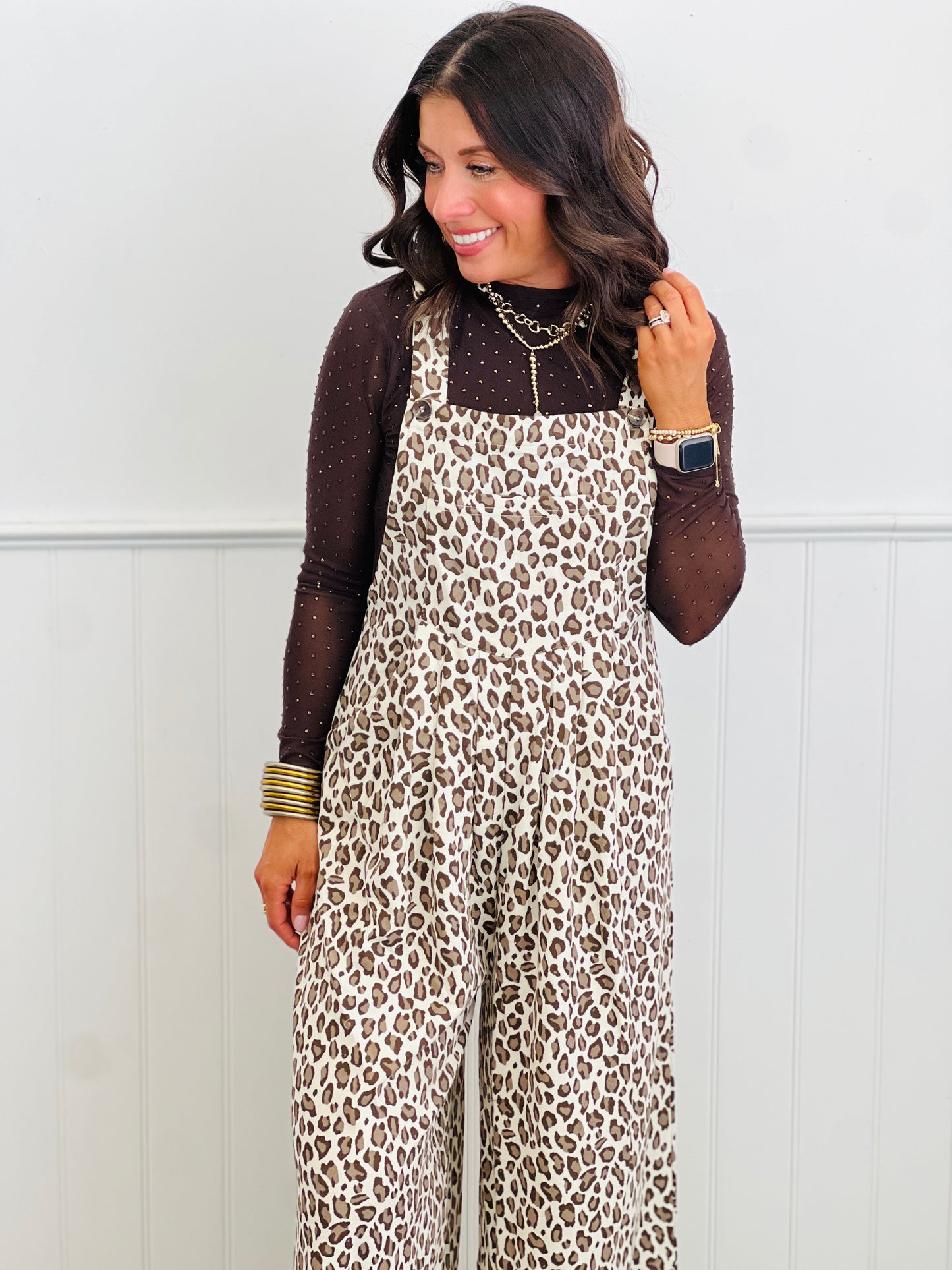 Dark Chocolate Embellished Mesh Mock Neck Top (Reg.)